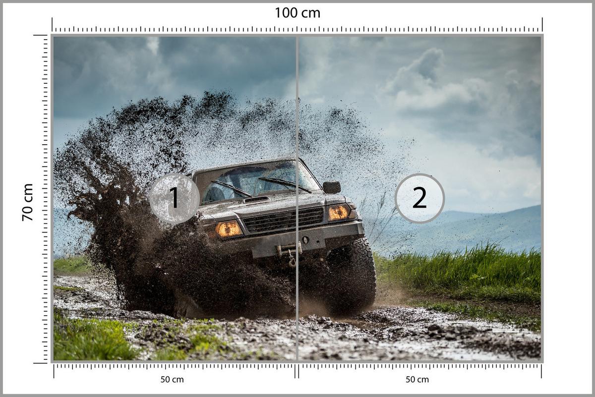 FOTOTAPETE für Jugendzimmer Jeep Schlammiges Bergterrain 100x70 - Schwarz/Braun, Papier (100/70cm) - Muralo