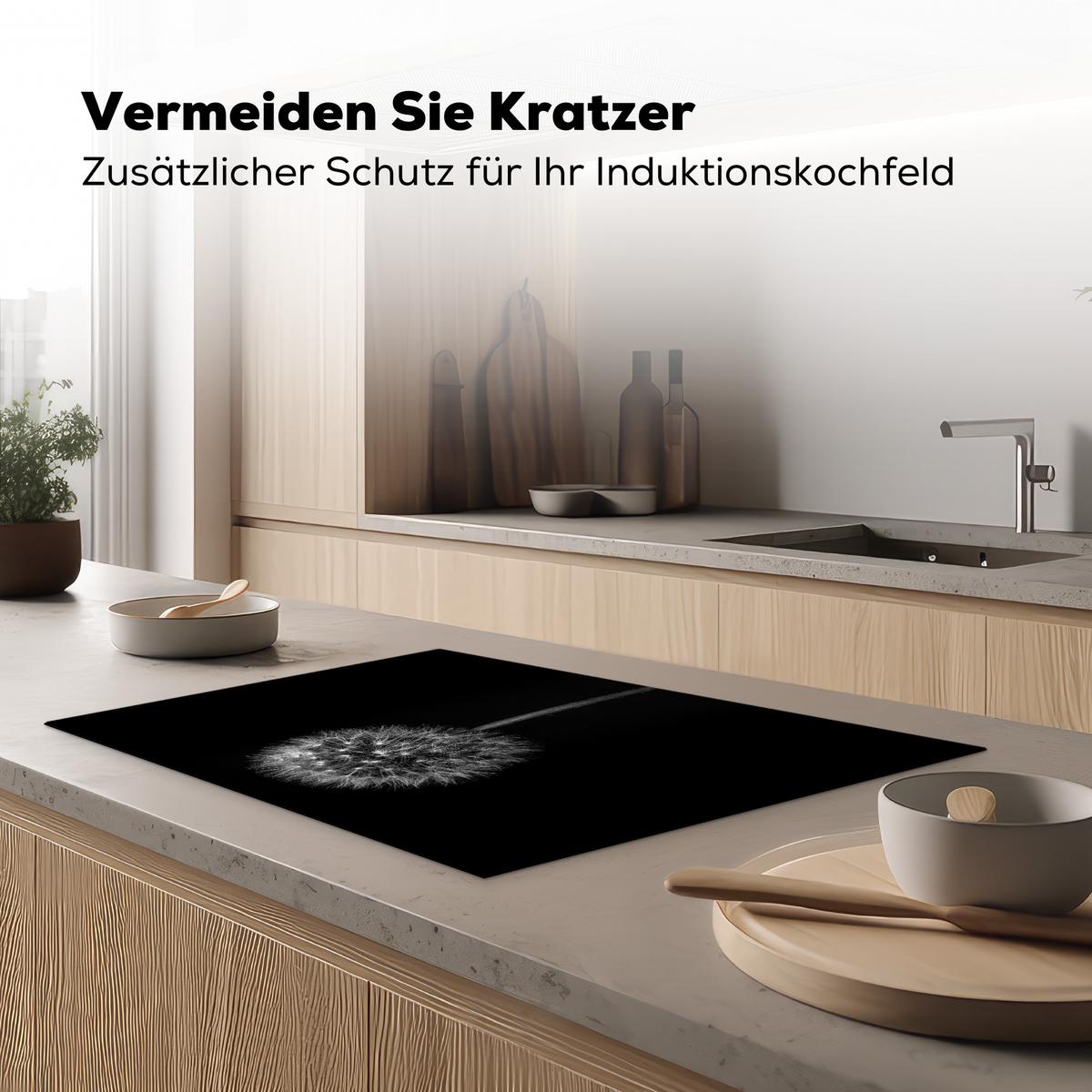 HERDABDECKPLATTE Löwenzahn - Schwarz - Floral - Botanisch Ceranfeldabdeckung 78x52 cm - Grau, Kunststoff (78/52/0.2cm) - MuchoWow