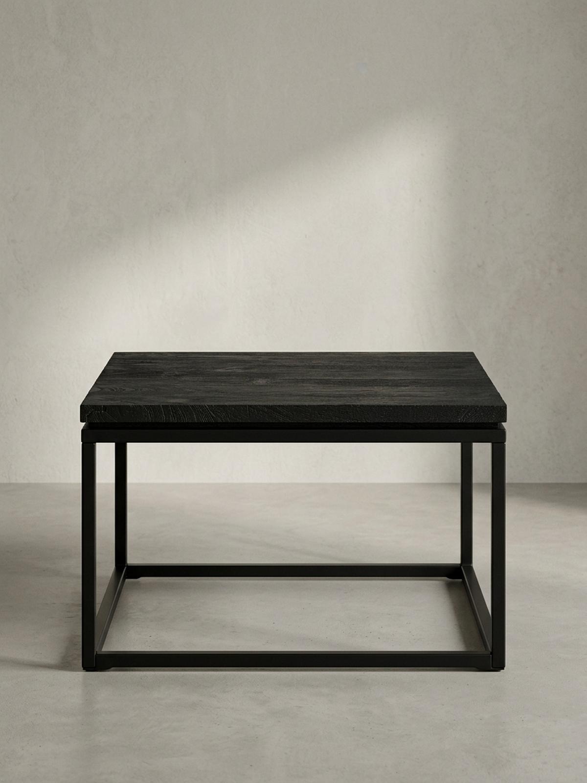 COUCHTISCH aus Mango Massivholz und Metall, Quadratisch, Natürliche Holzmaserung, Schwarz 60 x 60 x 35 cm - Schwarz, Holz/Metall (60/60/35cm) - KADIMA DESIGN