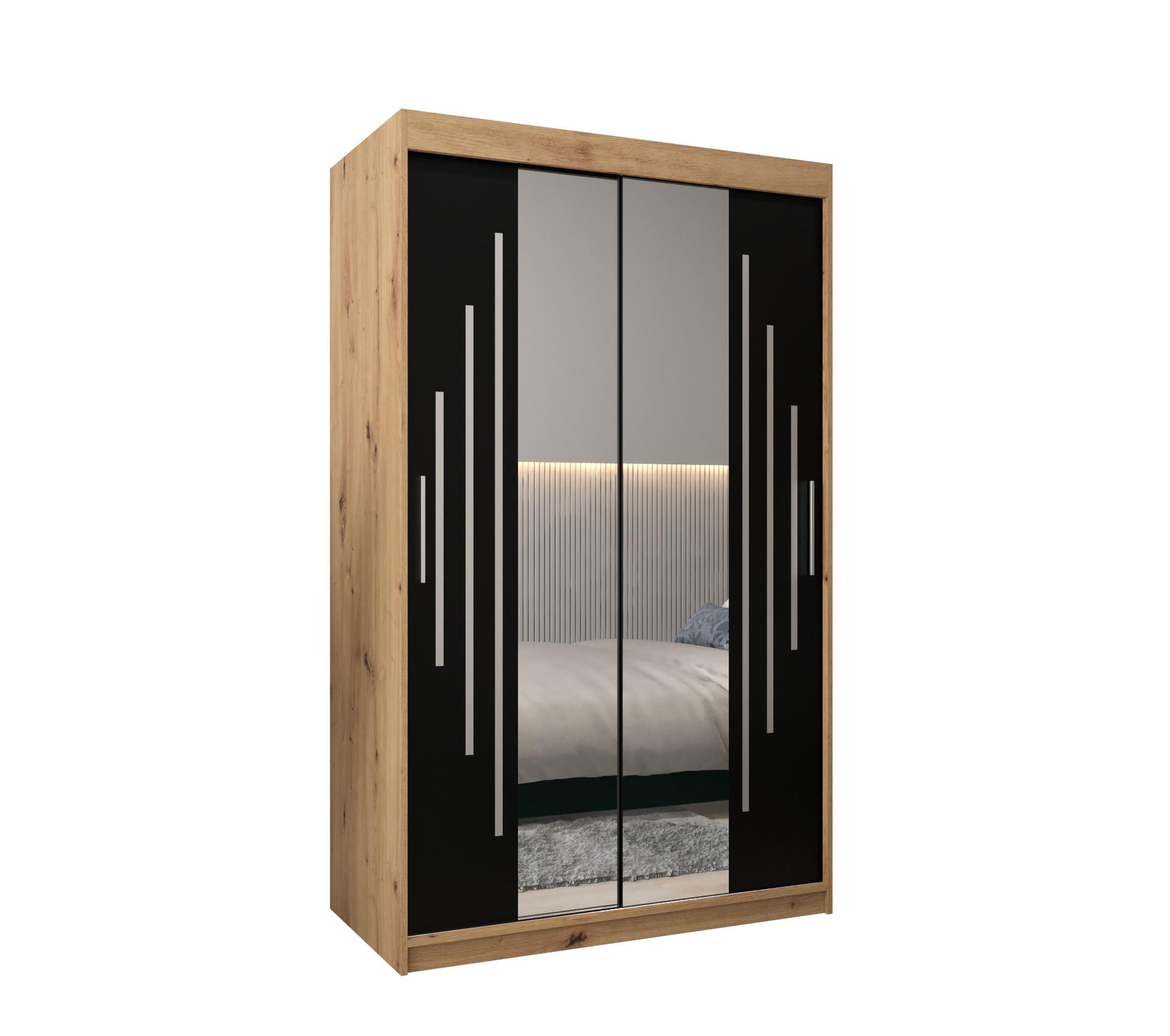SCHWEBETÜRENSCHRANK 200/120/62 2-türig - Silberfarben/Schwarz, Holz/Kunststoff (120/200/62cm) - Abiks Möbel