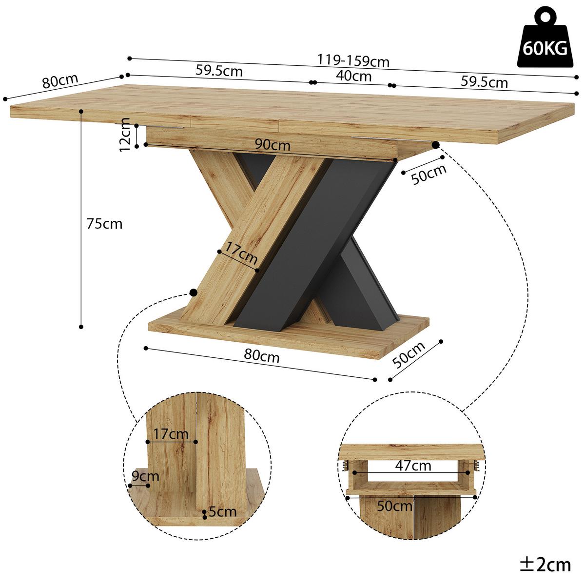 ESSTISCH ausziehbarer (119-158,5 cm) in Holzoptik & Schwarz - Eichefarben, Holzwerkstoff (80/159/75cm) - Urban Meuble