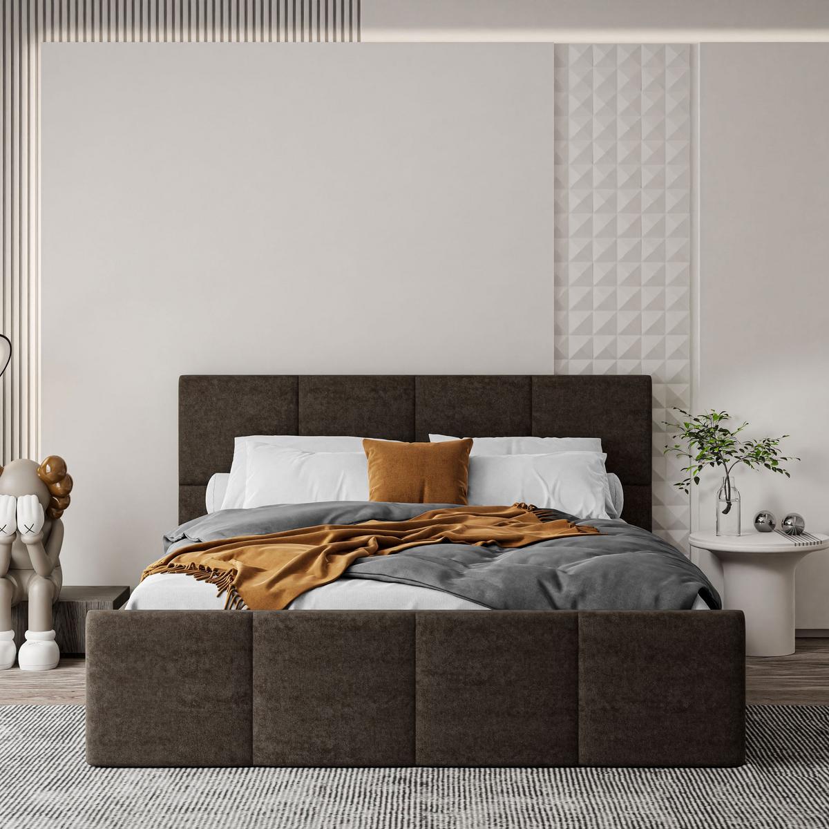 POLSTERBETT AVA 140x200 cm Boston Brown, 34 Holzlatten, Kopfteil 91 cm - Braun, Textil (140/200cm) - Lookway