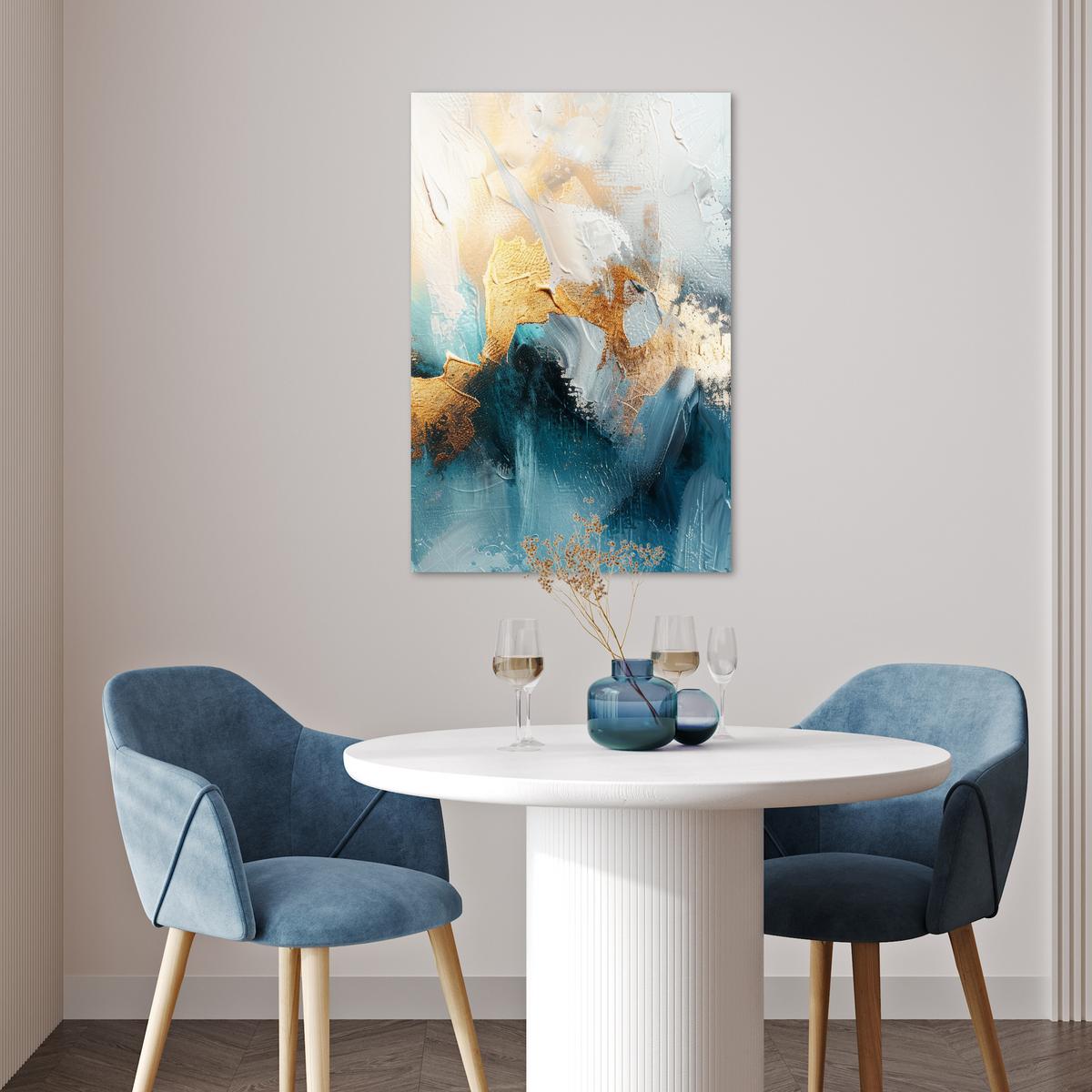 POSTER Abstrakt - Kunst - Gold - Blau Wanddeko 40x60 cm - Petrol, Papier (40/60/0.1cm) - MuchoWow