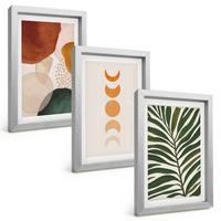 BILDER SET 3er Set - 20x30 cm Silberner Rahmen - Abstrakte Blattformen - Silberfarben, Kunststoff (20/30cm) - TULUP