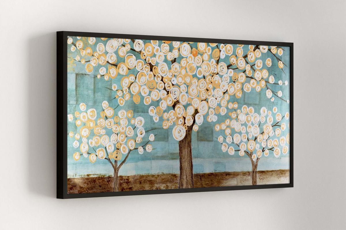 ÖLGEMÄLDE 140/70 cm - Petrol/Braun, Holz/Textil (140/70cm) - KUNSTLOFT