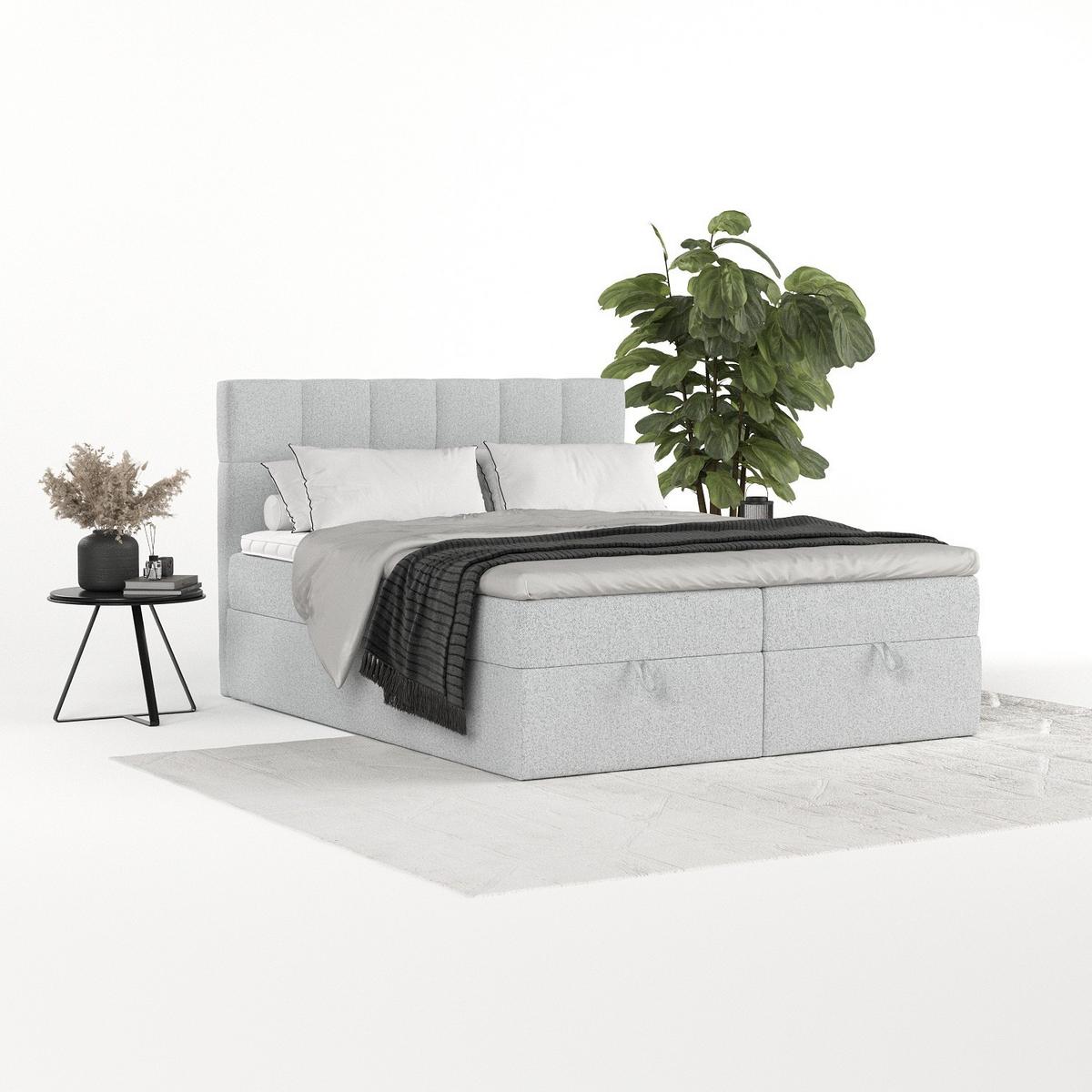 BOXBETT Savio 140/200 cm Hellgrau im Riva Stoff - Hellgrau/Schwarz, Holz/Holzwerkstoff (140/200cm) - AltaBeds