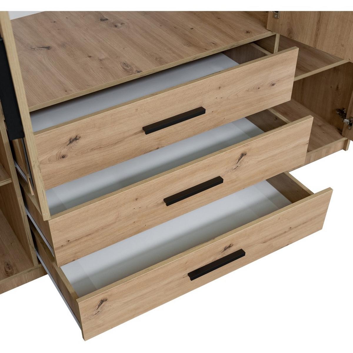DREHTÜRENSCHRANK Kavo mit Spiegel und 4 Türen, eiche Artisan - Schwarz/Eiche Artisan, Holzwerkstoff (200/200/58cm) - Beautysofa