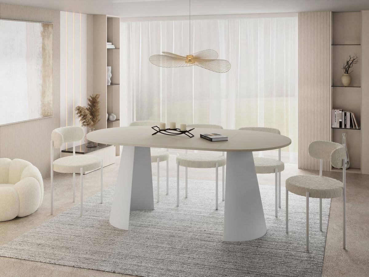 ESSTISCH Lamio runder ausziehbarer, Beige Cashmere 120-200/120/76 cm - Kaschmir/Beige, Holzwerkstoff/Metall (120/196/76cm) - WFL GROUP