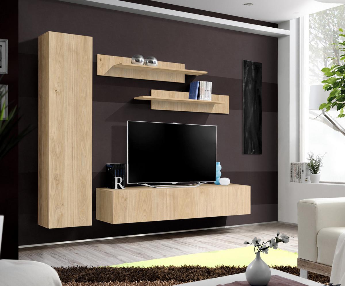 WOHNWAND Eiche Jackson 210 cm 4-teilig hängend, Anbauwand mit Push-to-Open - Eichefarben, Holzwerkstoff (210/170/40cm) - Inn.Furn