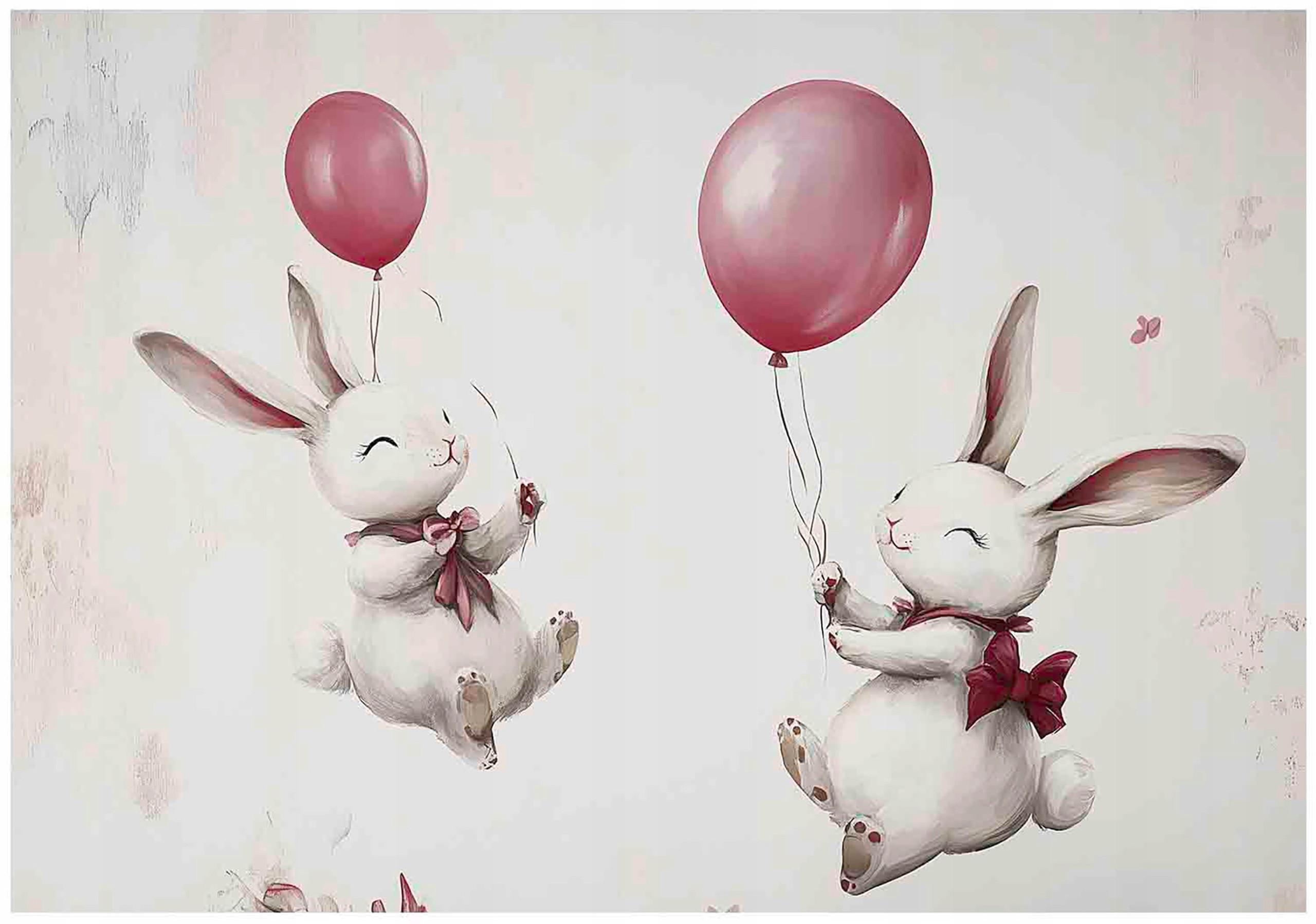 FOTOTAPETE Kinderzimmer Kaninchen Luftballons 400x280 - Multicolor, Papier (400/280cm) - Wallarena