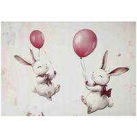 FOTOTAPETE Kinderzimmer Kaninchen Luftballons 400x280 - Multicolor, Papier (400/280cm) - Wallarena