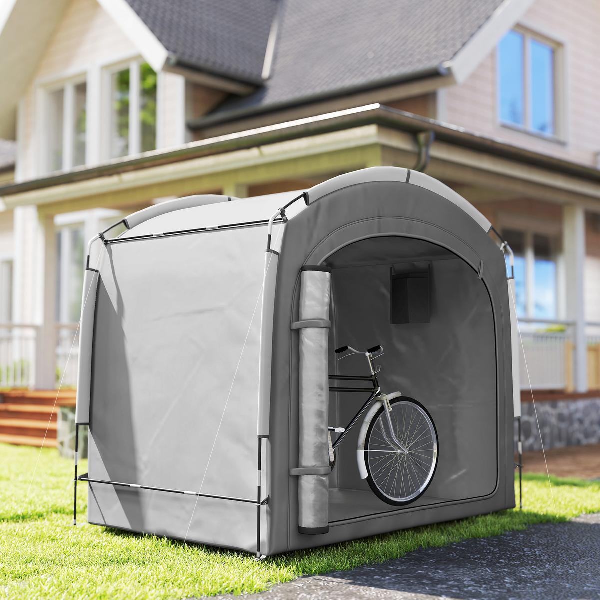 FAHRRADGARAGE Fiberglas Oxford-Gewebe Dunkelgrau - Dunkelgrau, Textil (150/195/220cm) - Outsunny