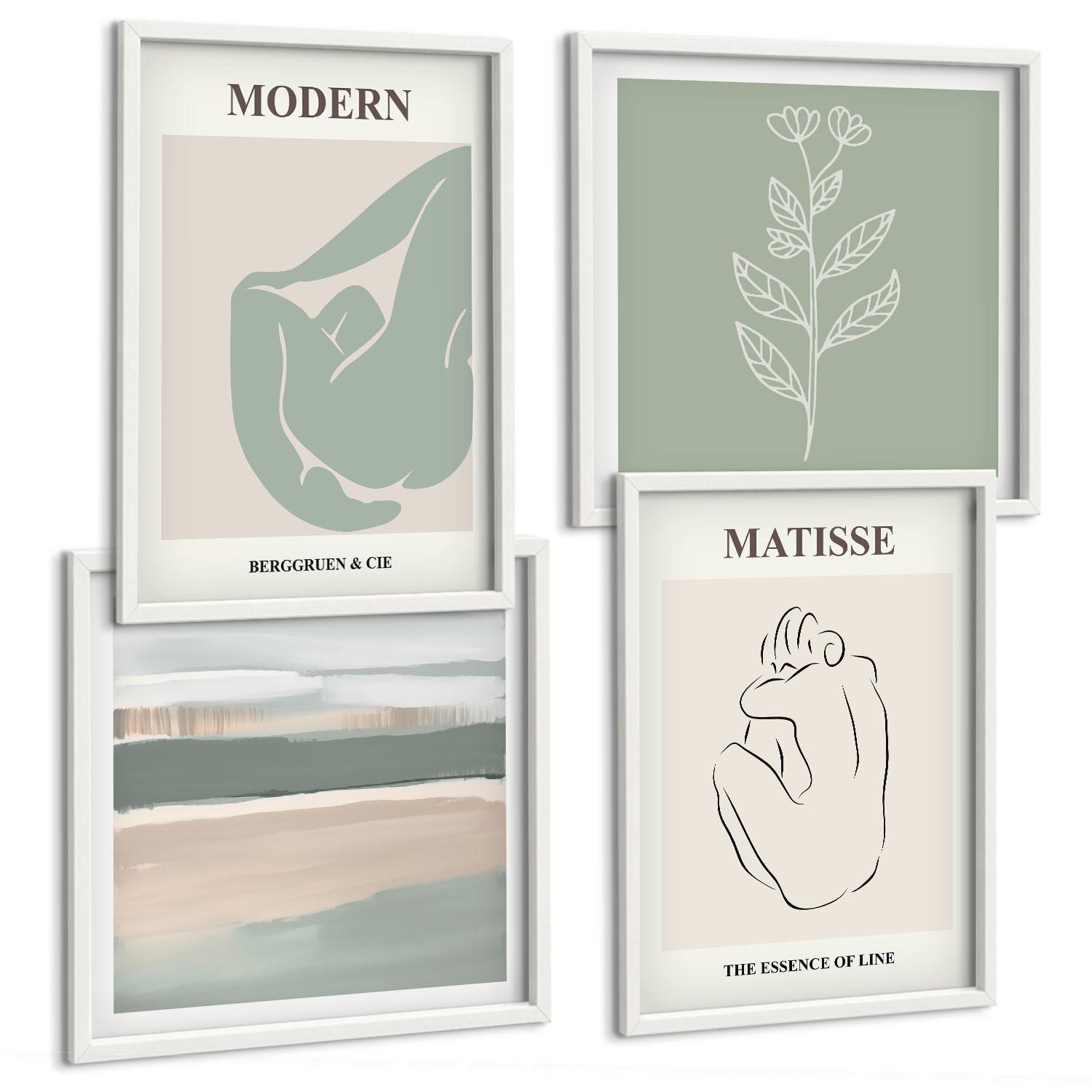 BILDER SET 4er Set - 50x50 cm & 40x60 cm Weißer Rahmen - Abstrakte Pflanzenformen - Weiß, Kunststoff (50/50cm) - TULUP