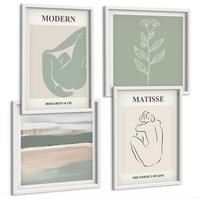 BILDER SET 4er Set - 50x50 cm & 40x60 cm Weißer Rahmen - Abstrakte Pflanzenformen - Weiß, Kunststoff (50/50cm) - TULUP