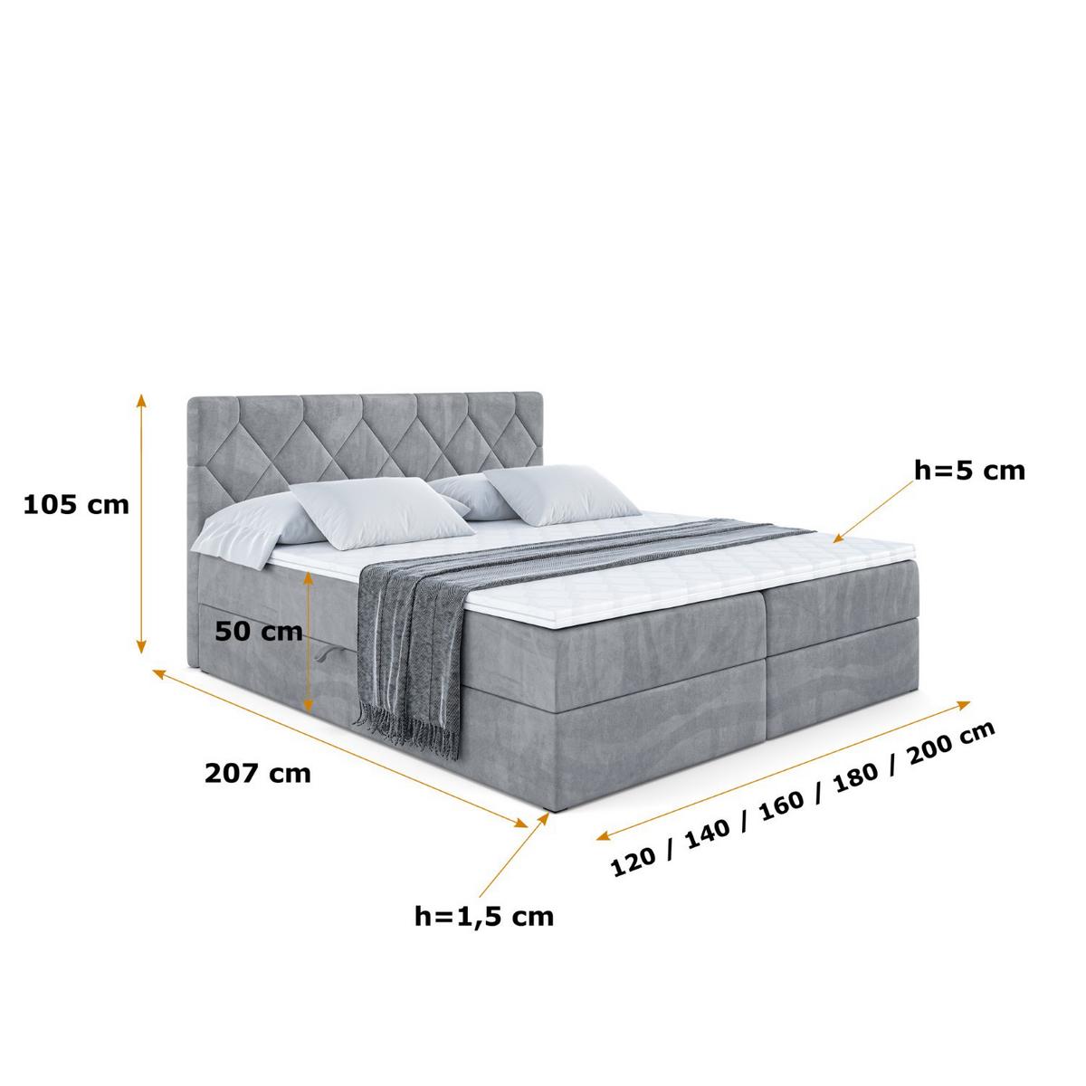 BOXBETT mit Matratze H4 und Lattenrost - CATOR - 140 x 200 - Grau - Grau, Holzwerkstoff (140/200cm) - ALTDECOR