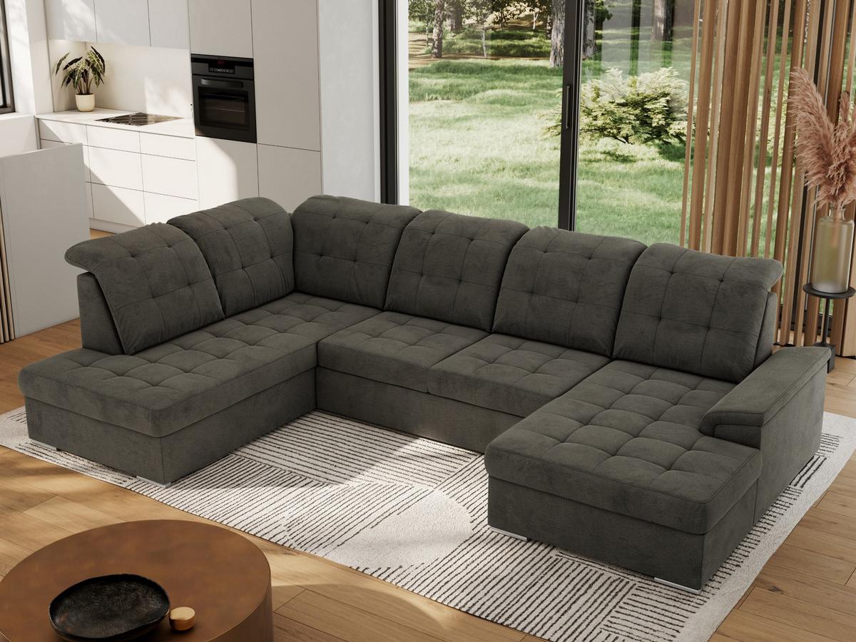 WOHNLANDSCHAFT MADRITO U - Dunkelgrau Velorus - Links - Dunkelgrau/Silberfarben, Textil/Metall (204/89/323cm) - MKS