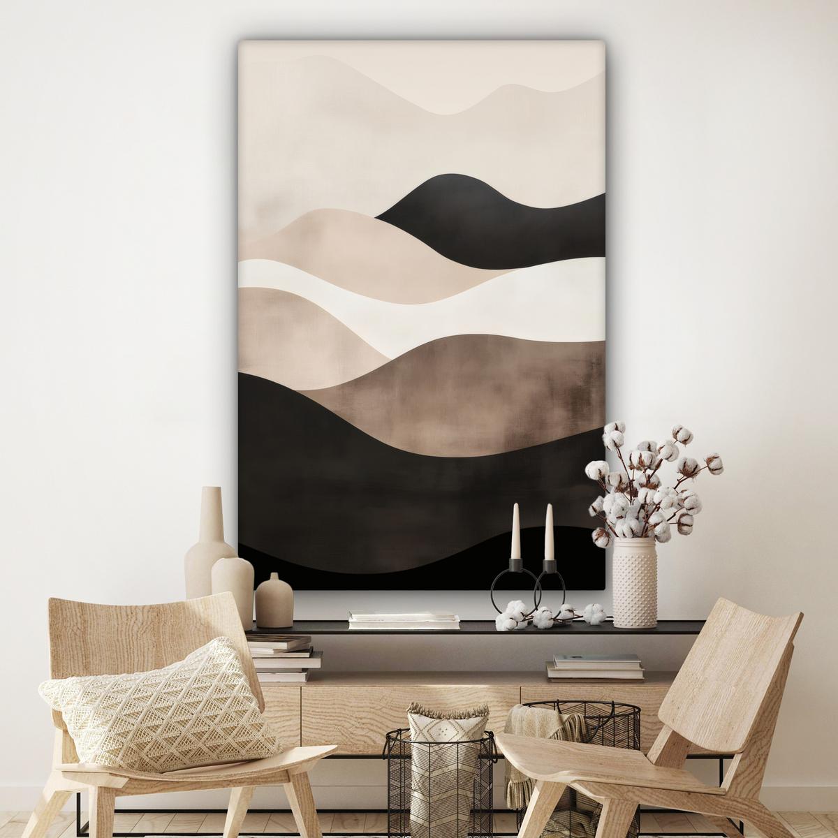 LEINWANDBILD Abstrakt - Landschaft - Wellen - Cremefarben Deko Groß 90x140 cm - Cappuccino, Textil (90/140cm) - MuchoWow