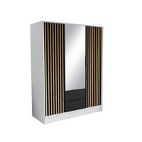 DREHTÜRENSCHRANK PELOR 150,5/200/51 cm Modern Kleiderschrank 3-türig mit Spiegel Weiß - Schwarz/Weiß, Holzwerkstoff (150.5/200/51cm) - MASSENO