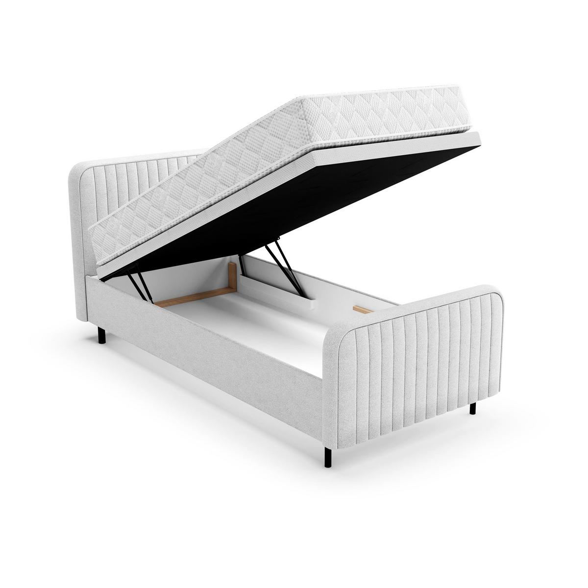 POLSTERBETT Lami 90x200, Einzelbett mit Bettkasten und Taschenfedernmatratze 20 cm, Hellgrau - Hellgrau/Schwarz, Textil/Metall (90/200cm) - Beautysofa
