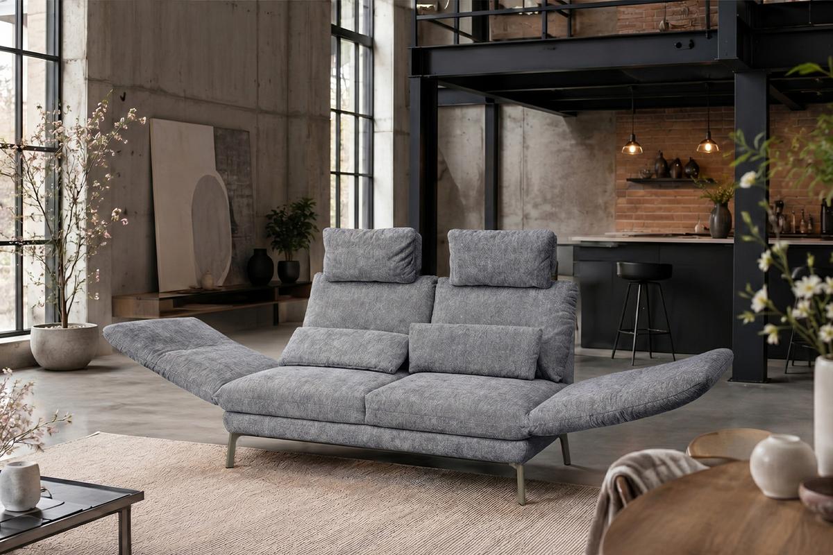 SOFA HOLLY Grau Flachgewebe - Braun/Grau, Textil/Metall (176/90/92cm) - KAWOLA