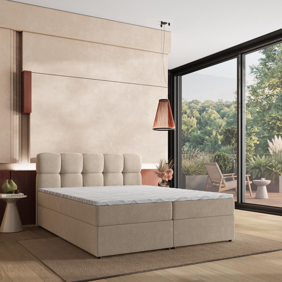 BOXBETT MERU 140x200 cm mit Matratze und Topper - Beige - Beige, Holz (140/200cm) - MASSENO