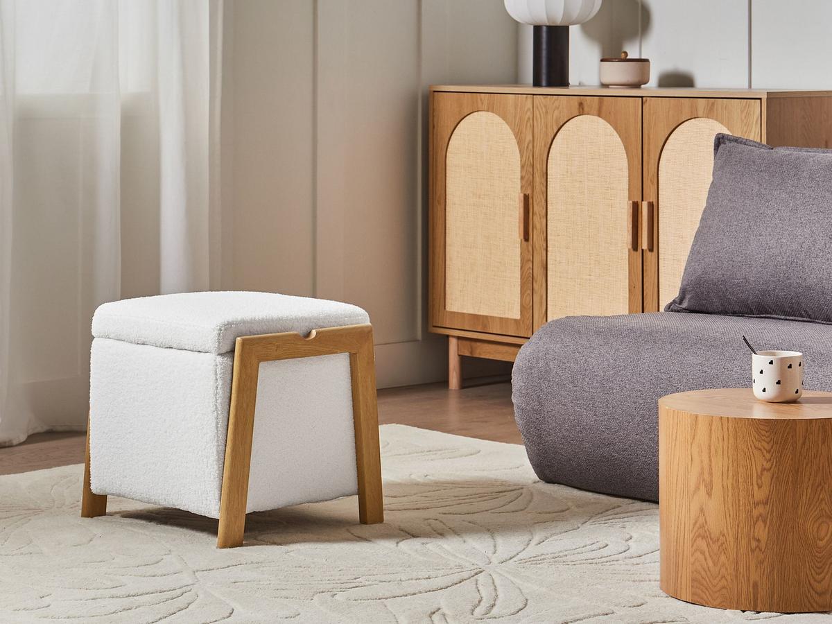 POUF mit Stauraum Bouclé 45 cm Weiß Edland - Weiß, Textil (45/44/43cm) - Beliani
