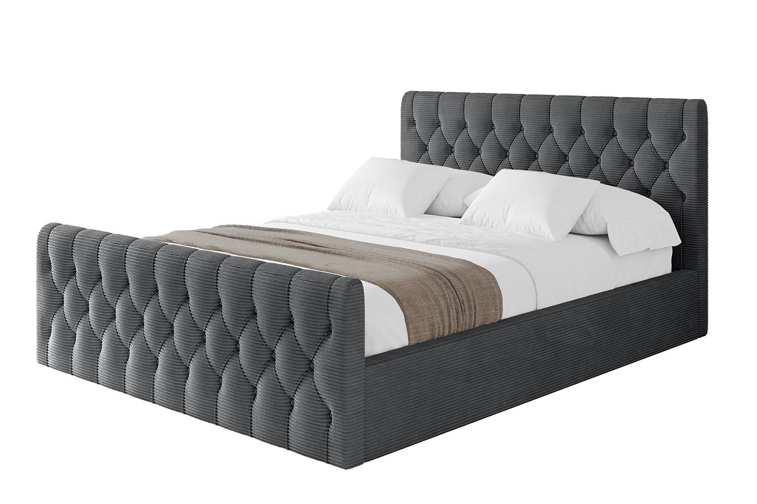 POLSTERBETT mit Bettkasten, Fußteil und Lattenrost, Boxbett mit Matratze H3/H4 - RENO-Z 180x200 Dunkelgrau - Anthrazit, Holzwerkstoff/Textil (180/200cm) - ALTDECOR