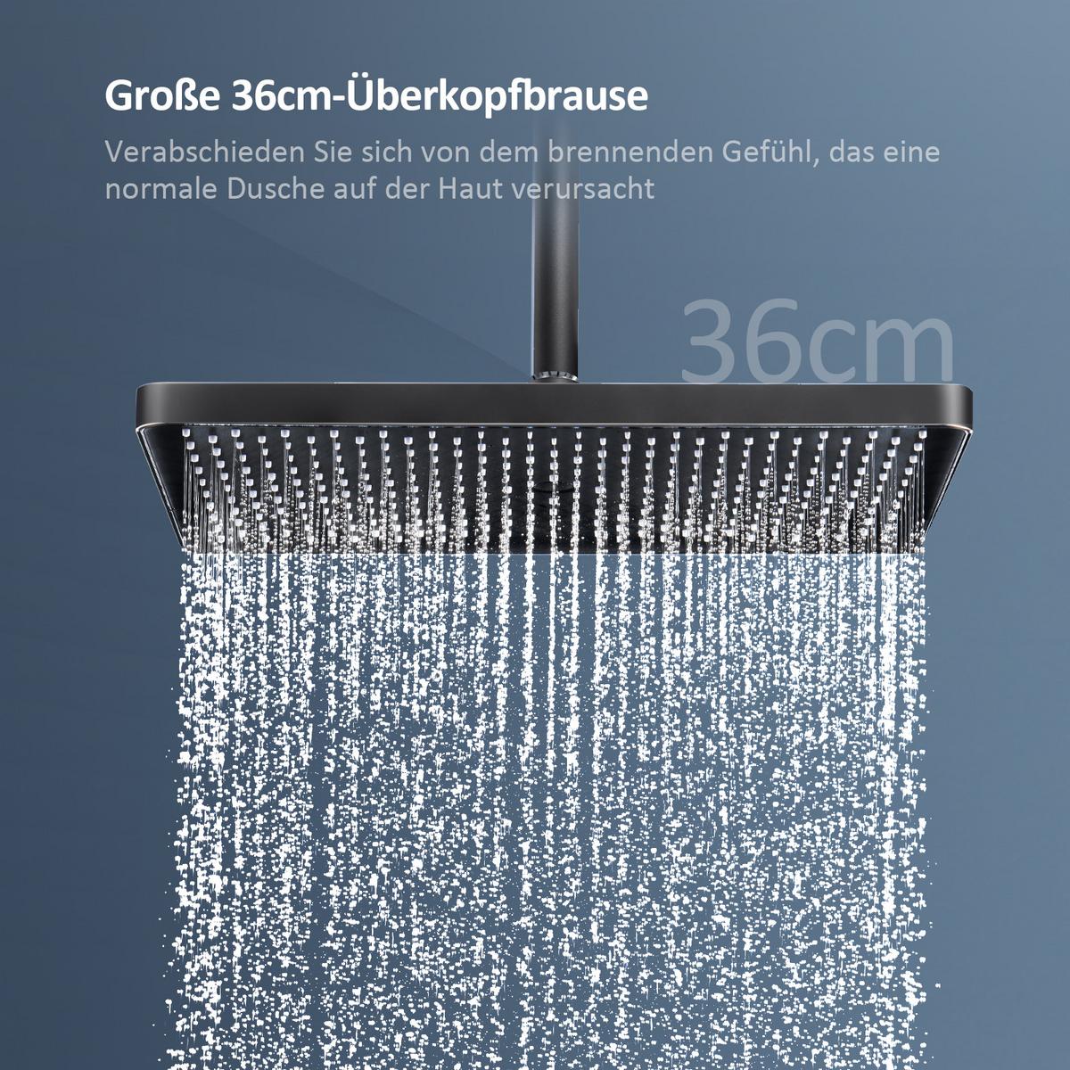 ÜBERKOPFBRAUSESET mit Drei Wasserauslassmethoden Thermostat mit Ablage Anthrazit 114,6/45/48 cm - Anthrazit, Metall (44.5/127/45cm) - EMKE