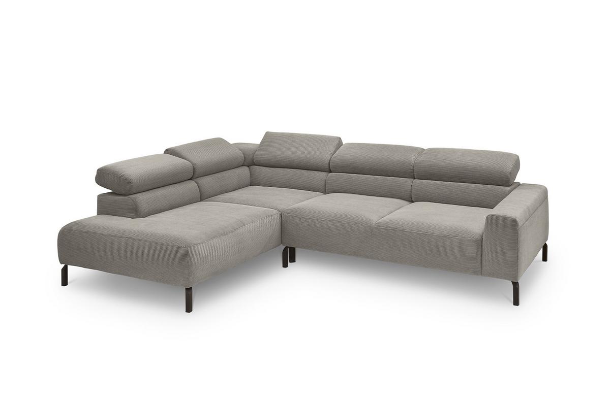 ECKSOFA MIT MOTORISCHEM SITZVORZUG DELIA Grau Cord Relaxfunktion - Schwarz/Grau, Textil/Metall (276/219cm) - KAWOLA