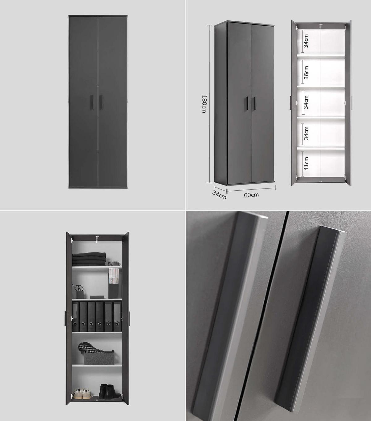 MEHRZWECKSCHRANK SET Der Allzweckwaffe - Anthrazit/Schwarz, Holzwerkstoff (60/180/34cm) - Mokebo