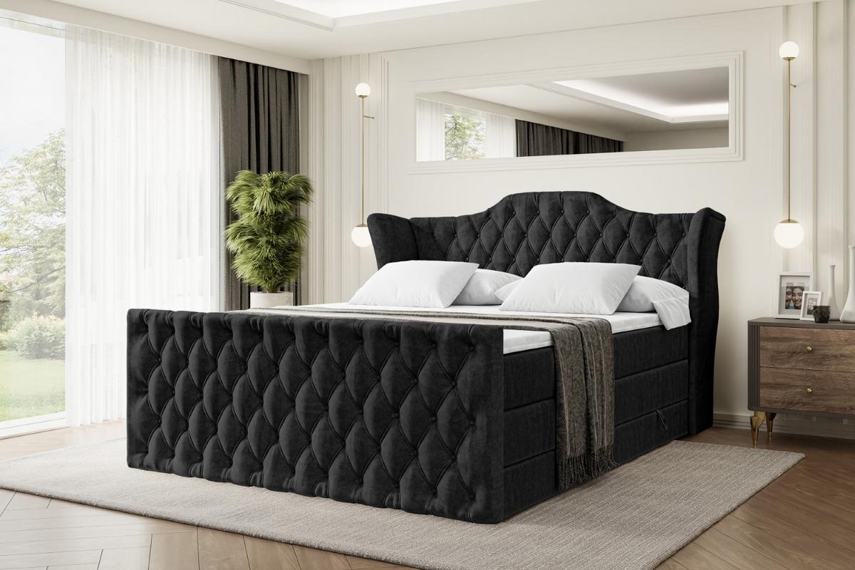 BOXSPRINGBETT VILA-Z KING - 180x200 - H3/H4 - Schwarz - Schwarz, Holzwerkstoff (180/200cm) - ALTDECOR
