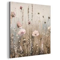 METALLBILD Blumen - Rosa - Modern - Beige 50x50 cm - Beige, Metall (50/50cm) - MuchoWow
