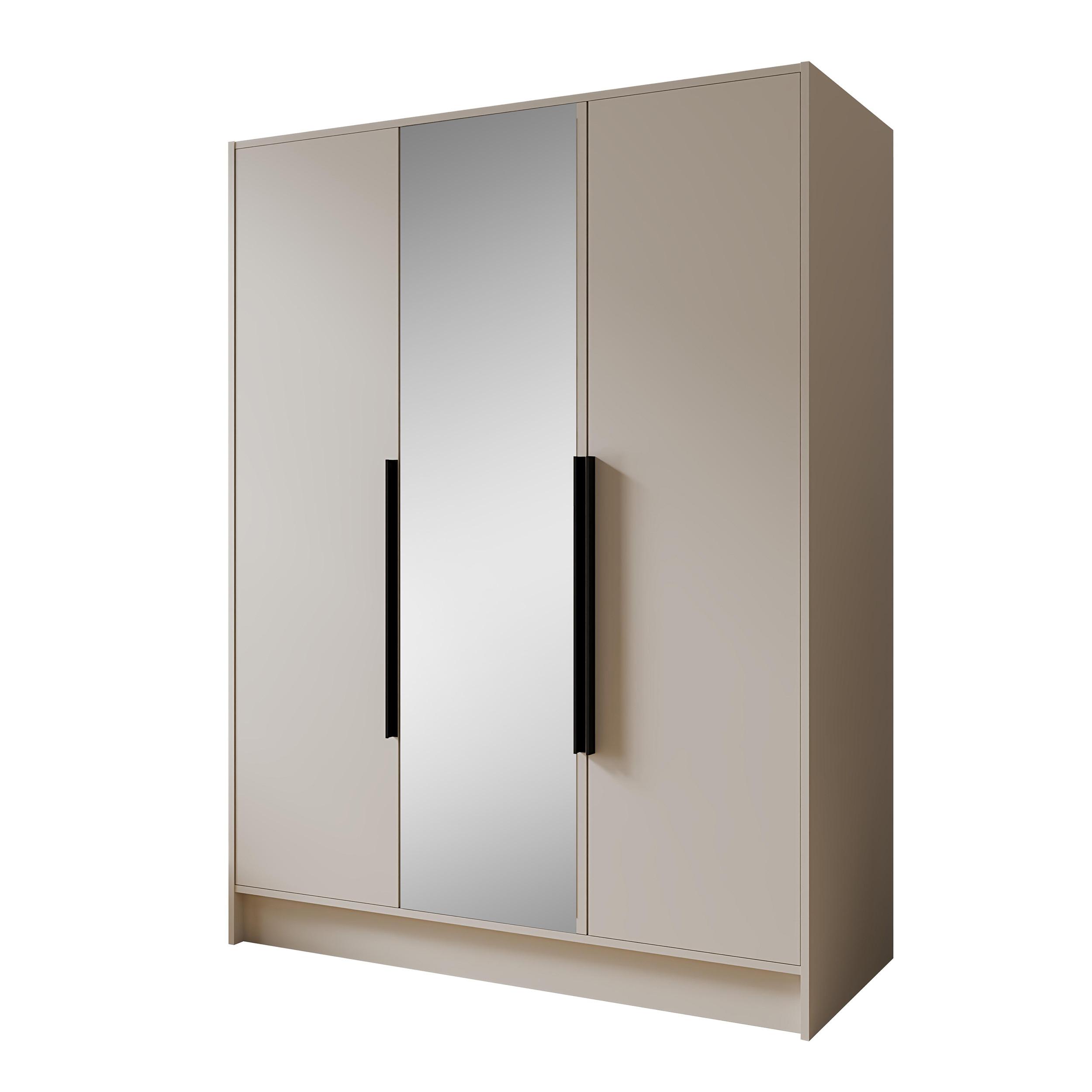 DREHTÜRENSCHRANK Laro mit Spiegel, Kaschmir mit mit schwarzen Griffen, 150 cm - Kaschmir, Holzwerkstoff (150/200/51cm) - Beautysofa