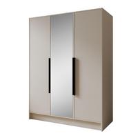 DREHTÜRENSCHRANK Laro mit Spiegel, Kaschmir mit mit schwarzen Griffen, 150 cm - Kaschmir, Holzwerkstoff (150/200/51cm) - Beautysofa