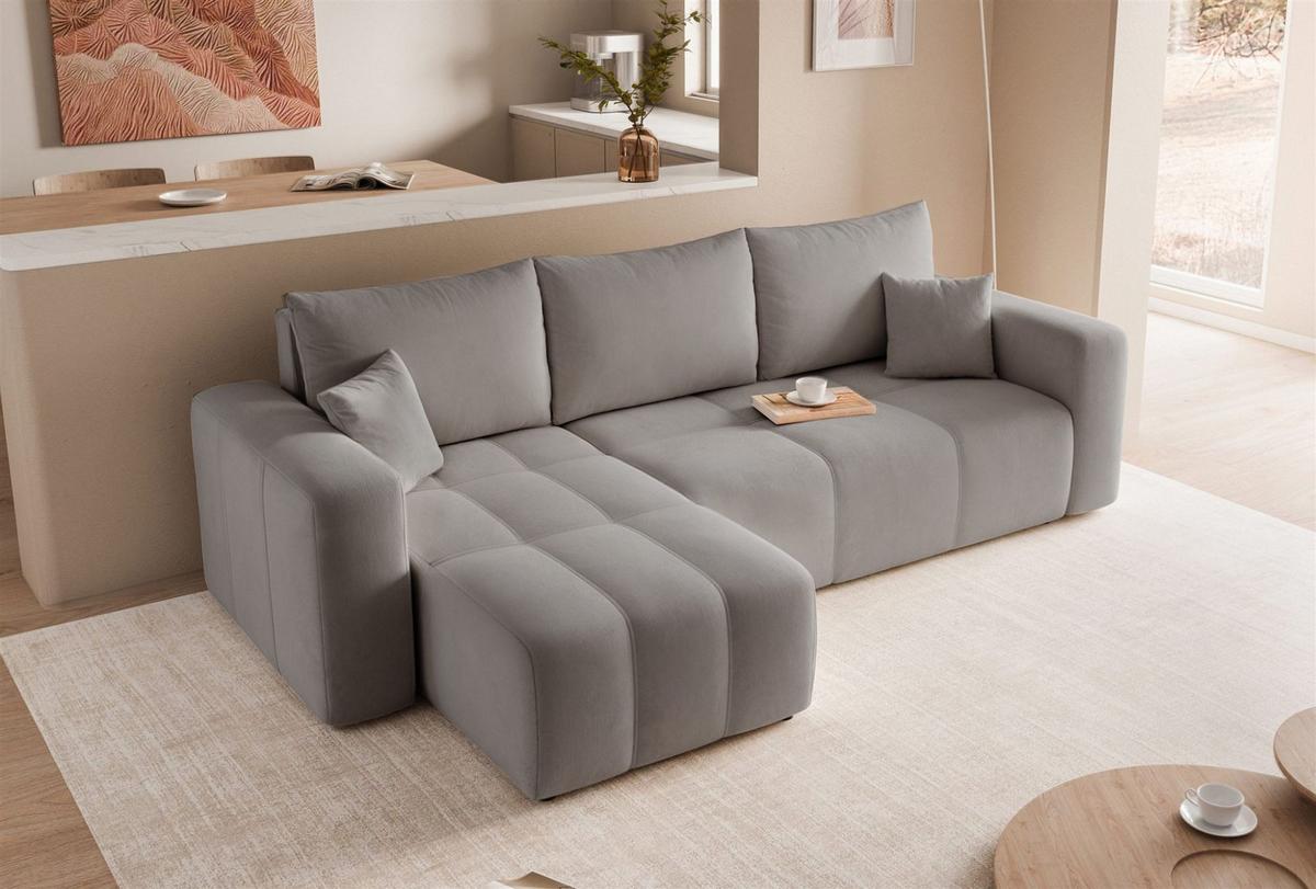 ECKSOFA Leros Mit Schlaffunktion - Grau, Holzwerkstoff/Textil (248/145cm) - Fun Möbel