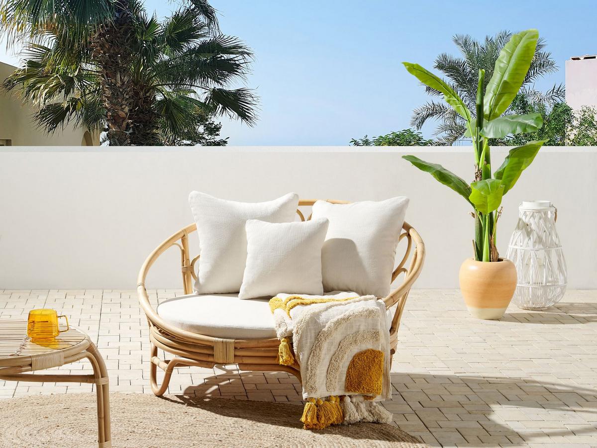SONNENINSEL Rattan natürlich Auflagen Beige Rossano - Beige/Naturfarben, Naturmaterialien (112/71/110cm) - Beliani
