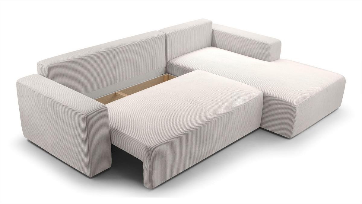 ECKSOFA L Form Catea Weiß 279/145/84 cm Rechts mit Schlaffunktion - Creme/Schwarz, Kunststoff/Textil (279/145cm) - AX Living