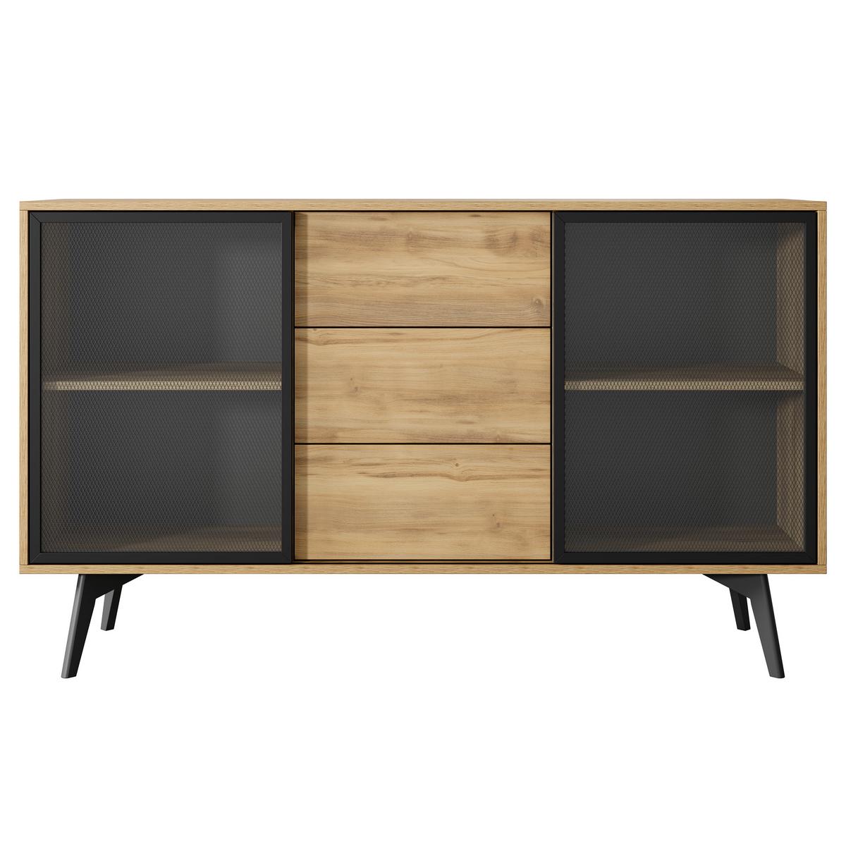 SIDEBOARD VIGORE 143,5/85,4/39cm mit 3 Schubladen Eichefarben - Eichefarben/Naturfarben, Holzwerkstoff (143.5/85.4/39cm) - MASSENO