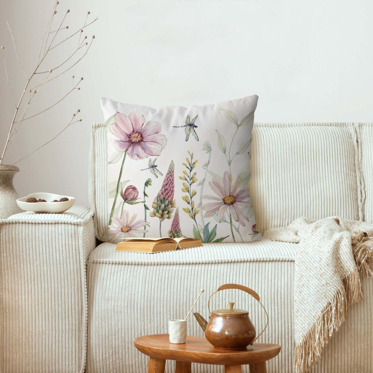DEKOKISSEN Libellen im Blumenrausch 40/40 cm - Rosa, Textil (40/40/10cm) - Bilderwelten