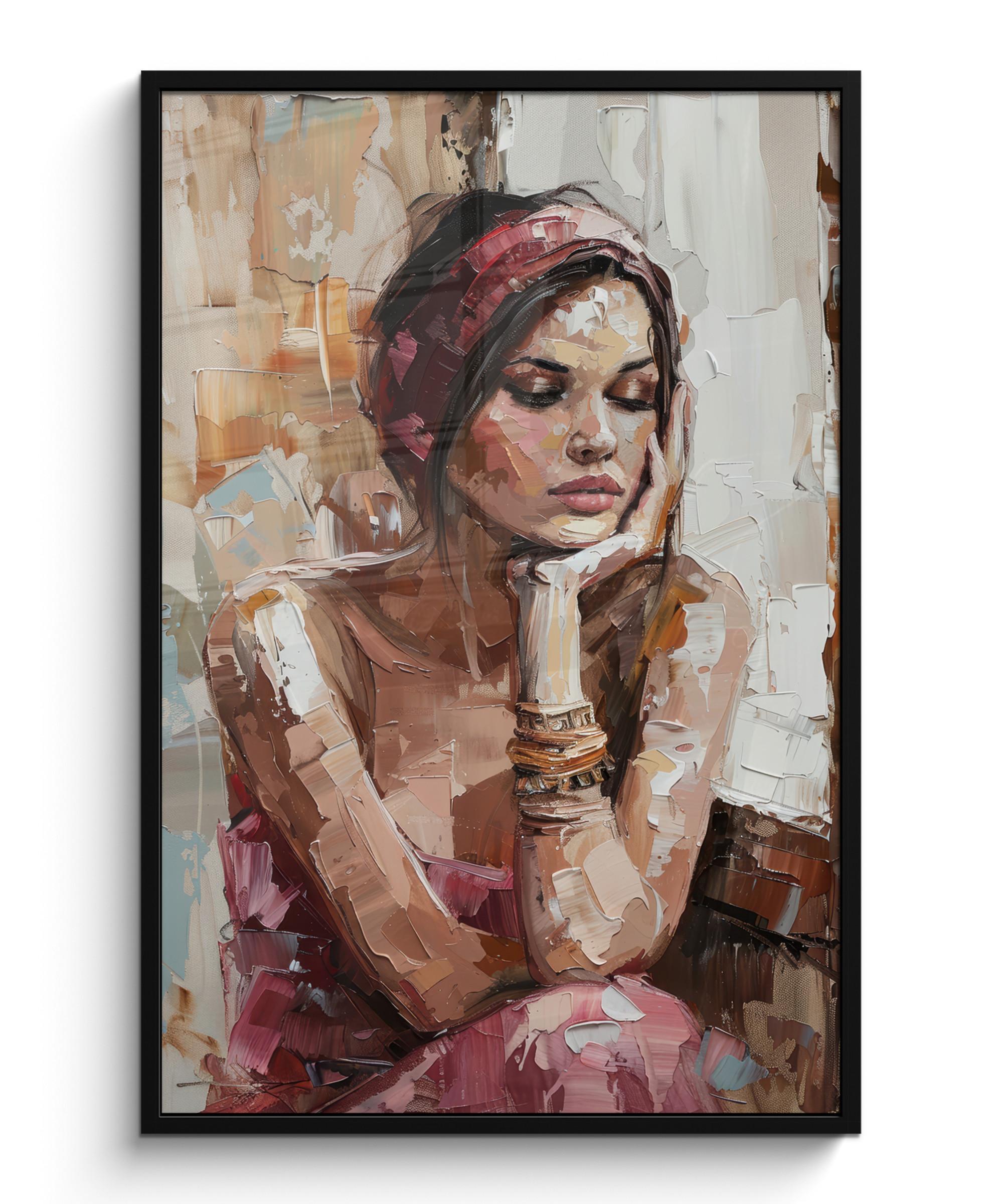 POSTER MIT RAHMEN Frau - Lackierung - Porträt - Modern Bilderleiste 80x120 cm - Altrosa, Papier (80/120cm) - MuchoWow