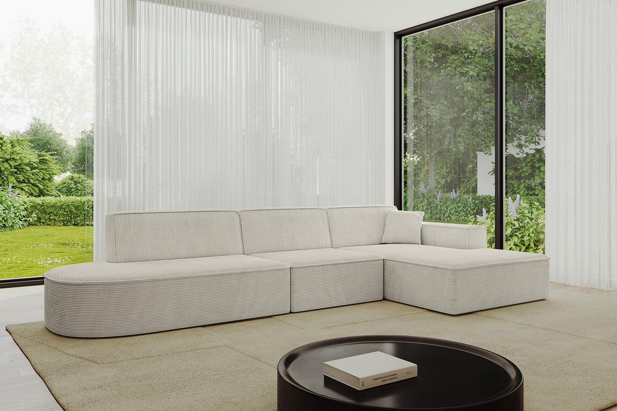 ECKSOFA Ottomane Rechts IREA-L2-v4 - 327x165x77 cm Creme - Ecru/Creme, Holzwerkstoff/Textil (327/165cm) - ALTDECOR