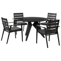 GARTENMÖBEL SET 4-Sitzer Aluminium schwarz Auflagen grau Olmetto/Taviano - Hellbraun/Schwarz, Metall - Beliani