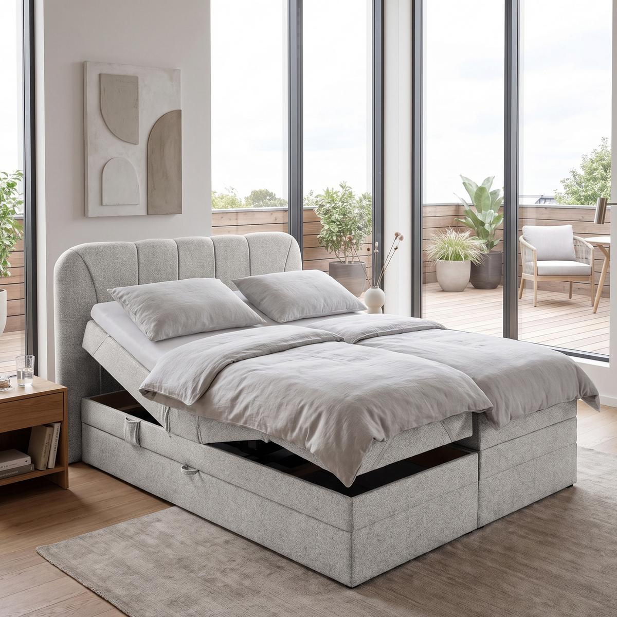 BOXSPRINGBETT Romeo mit elektrischer Matratzenverstellung, 160x200 cm, Beige - Beige, Textil (160/200cm) - Beautysofa