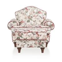 SESSEL SET 2-teilig creme Landhaus, Blumen Design 110 cm, Kombination mit Hocker - Rot/Multicolor, Holz/Textil (110/96/155cm) - Furn.Design