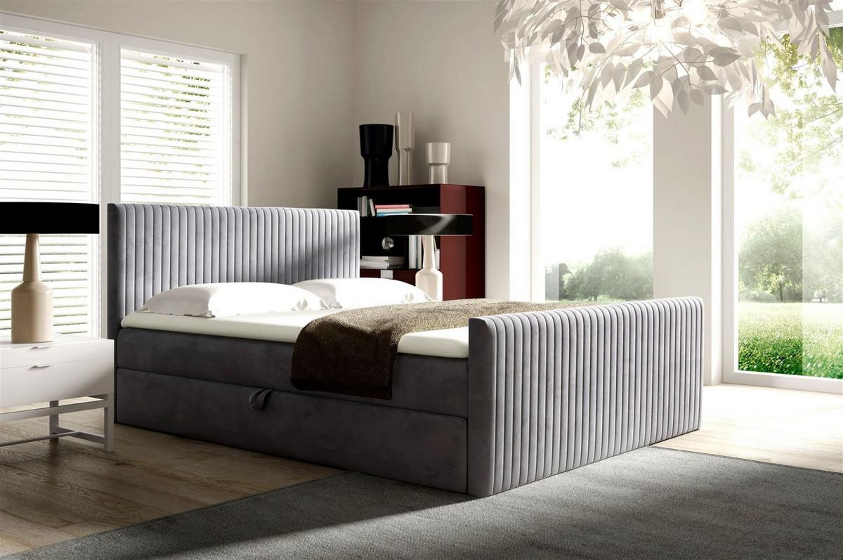 BOXBETT Adrien In überlänge - Hellgrau, Holzwerkstoff/Textil (160/220cm) - Fun Möbel