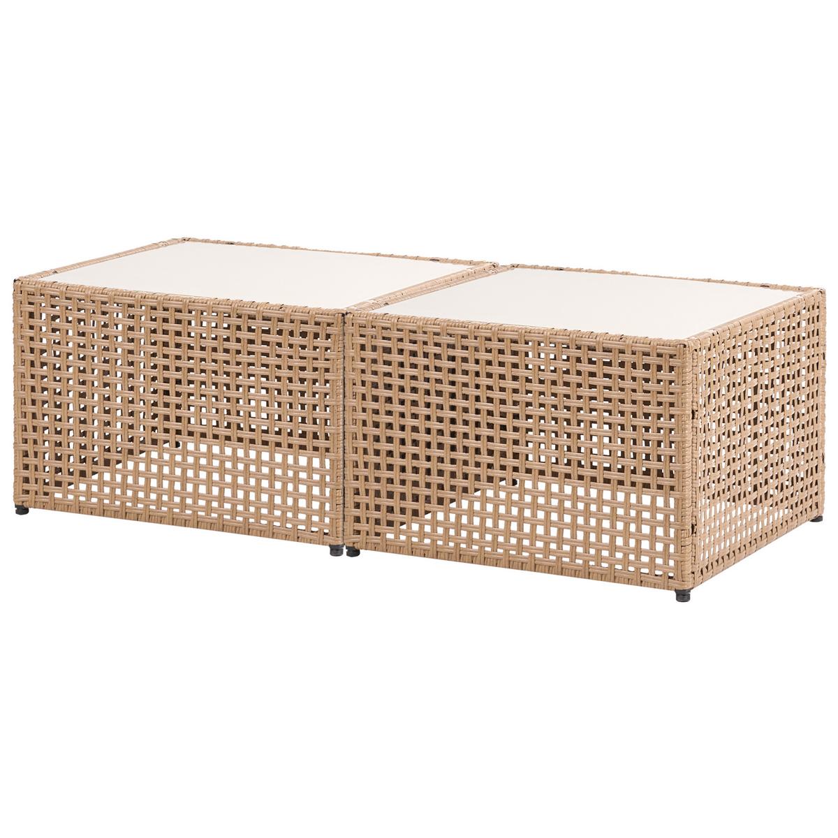 GARTEN-ECKSOFA mit Tisch 6-Sitzer modular Polyrattan Hellbeige Omegana - Beige/Schwarz, Kunststoff (276/207cm) - Beliani