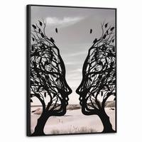 LEINWAND Bilder mit Rahmen - Strand - Meer - Menschen - Baum - Moderne Kunst - 50x70 - Hellgrau, Textil (50/70cm) - MuchoWow