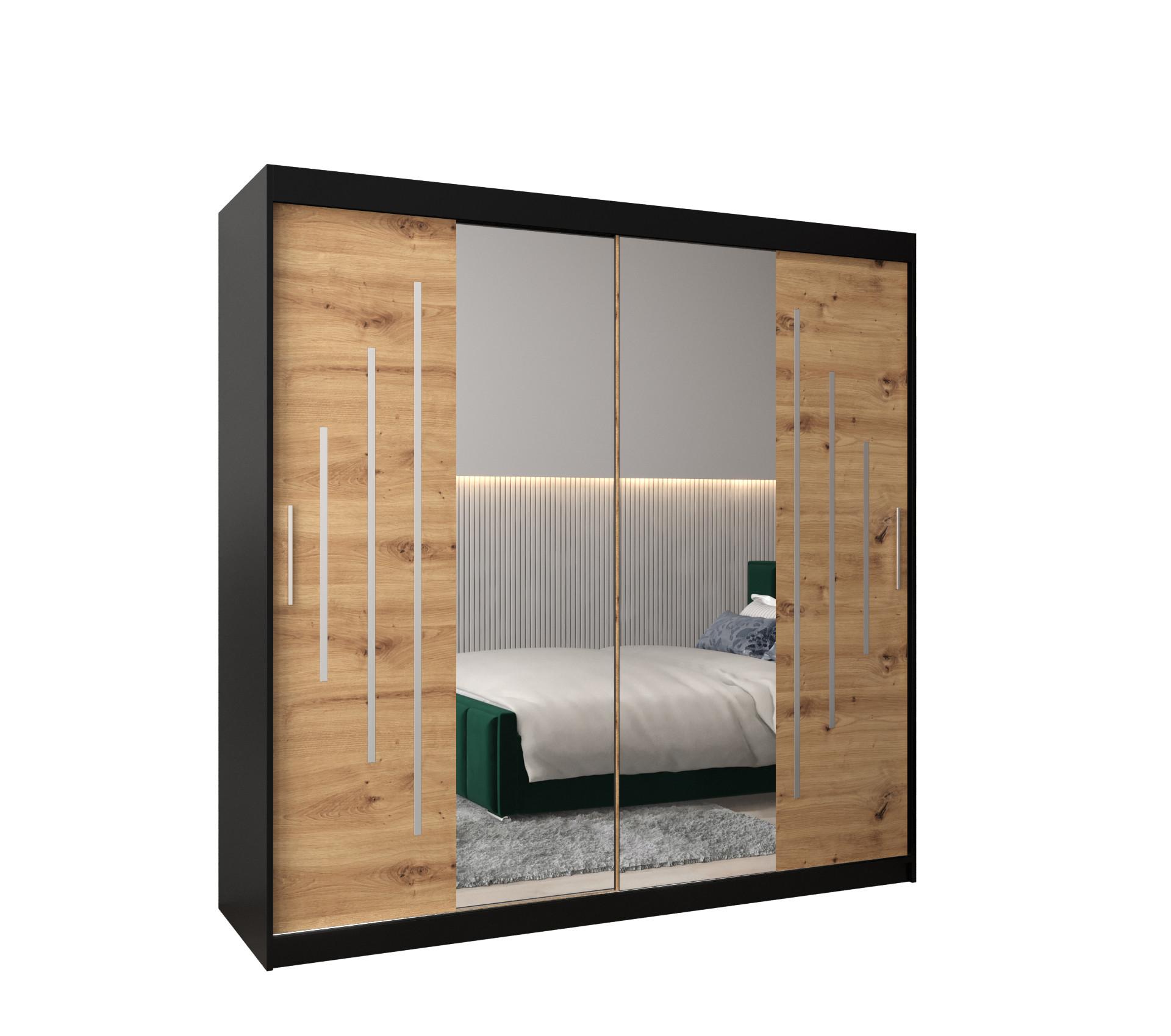 SCHWEBETÜRENSCHRANK 200/200/62 2-türig - Silberfarben/Schwarz, Holz/Kunststoff (200/200/62cm) - Abiks Möbel