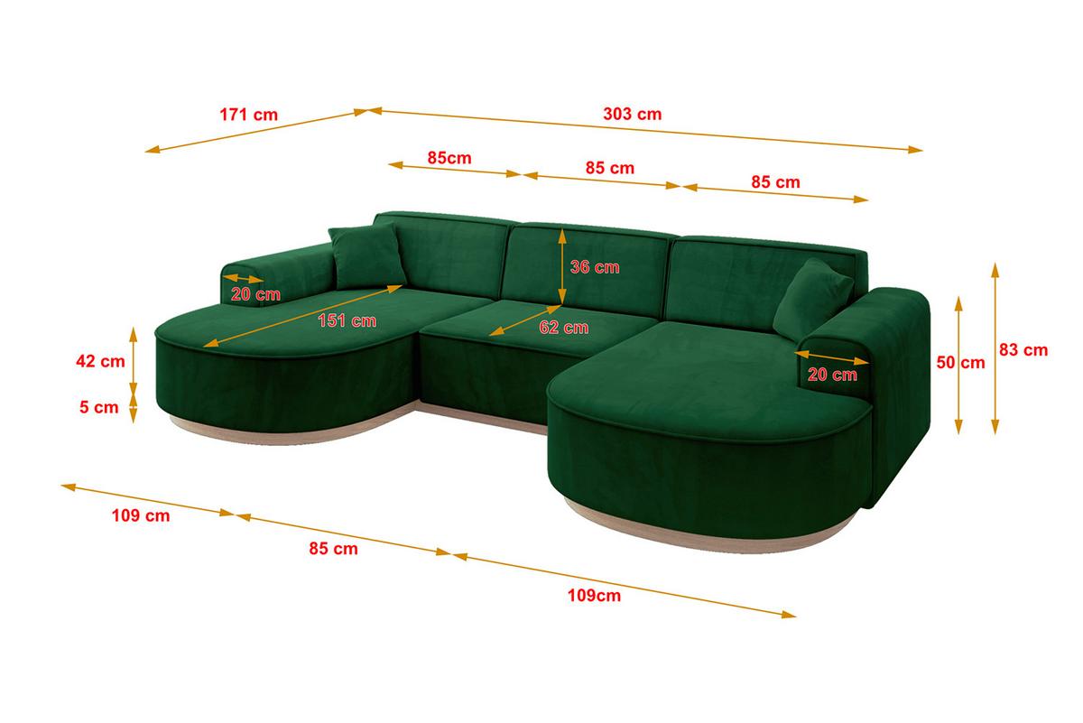WOHNLANDSCHAFT MARI-U1-v1 - 303x171x83 cm Dunkelgrün Velours - Dunkelgrün, Holzwerkstoff/Textil (303/83/171cm) - ALTDECOR