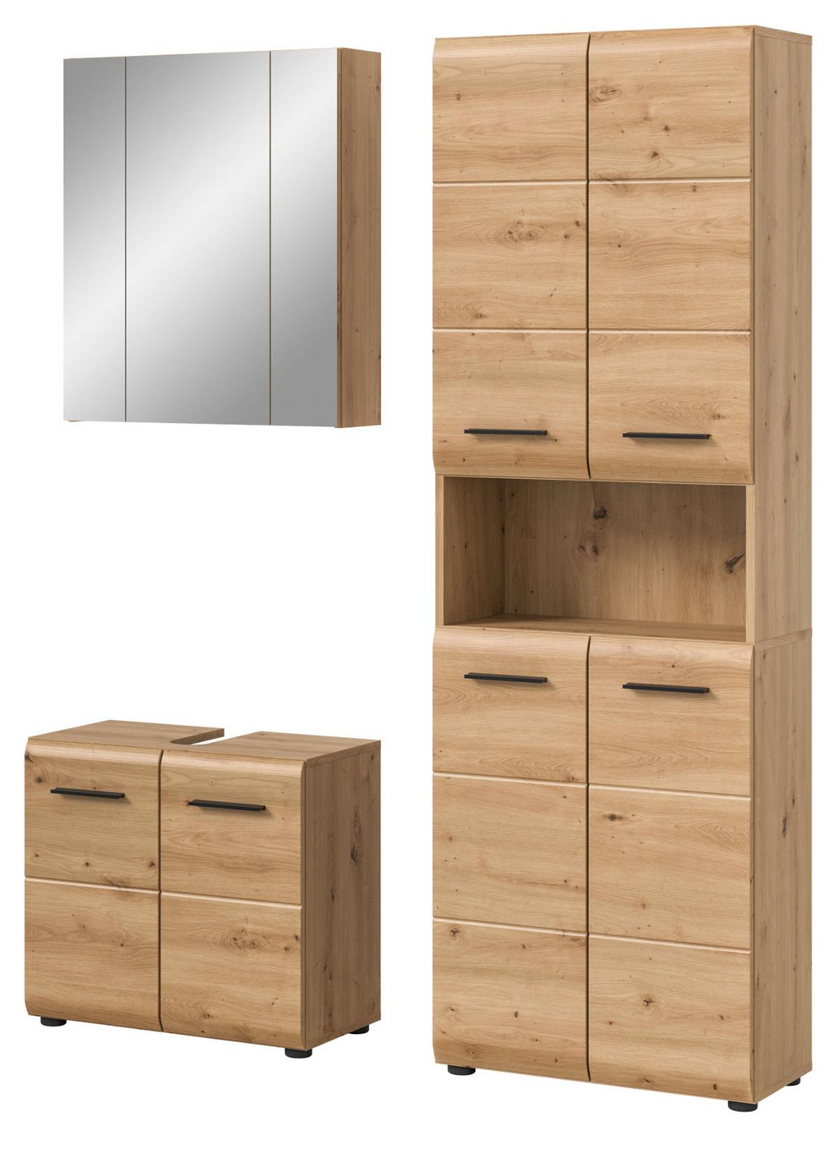 BADMÖBEL SET 3-teilig in Artisan Eiche, Badkombination 135 x 185 cm, Cover - Schwarz/Eiche Artisan, Glas/Holzwerkstoff (135/185/30cm) - Inn.Furn